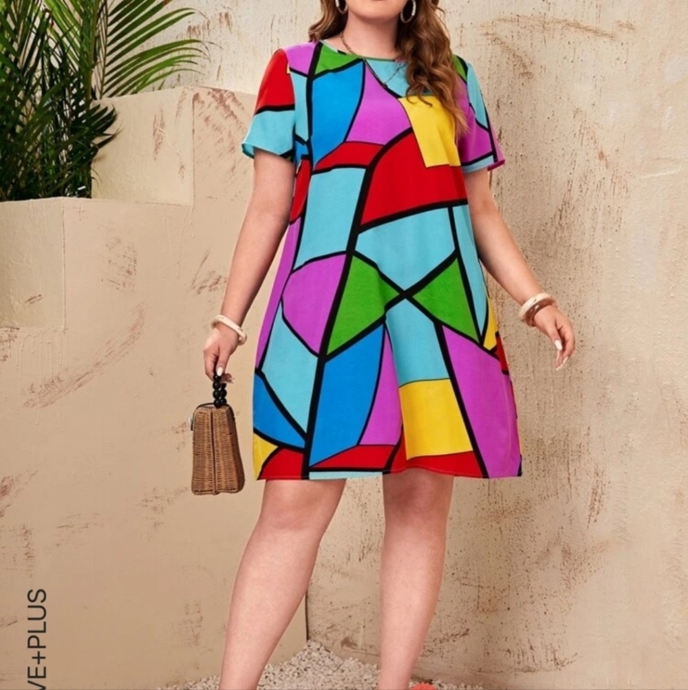 EMERY ROSE Plus Geo Print Tunic Dress 3xl